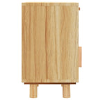 Comodino Marrone in Legno Massello di Pino e Rattan Naturale