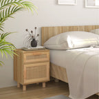 Comodino Marrone in Legno Massello di Pino e Rattan Naturale