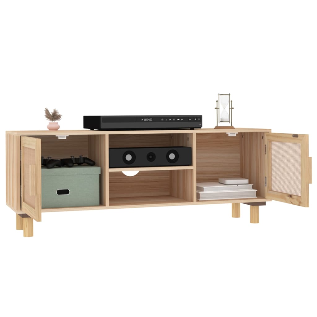 Mobile TV Marrone 105x30x40 cm Massello Pino e Rattan Naturale