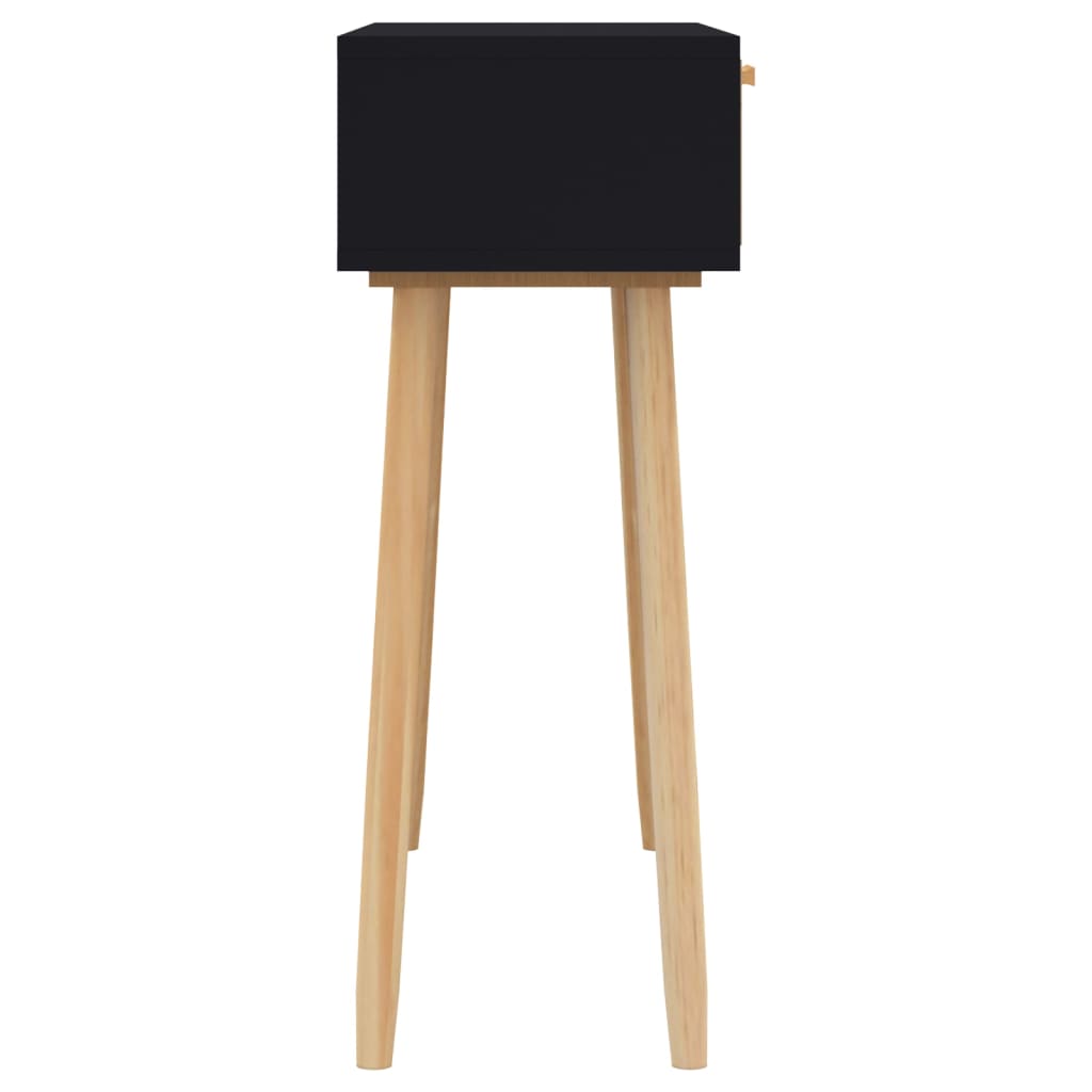 Tavolo Consolle Nero 80x30x75cm Massello Pino e Rattan Naturale