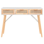 Tavolo Consolle Bianco 105x30x75 Massello Pino Rattan Naturale