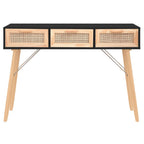 Tavolo Consolle Nero 105x30x75cm Massello Pino Rattan Naturale