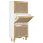 Scarpiera Bianca52x25x115cm Legno Multistrato e Rattan Naturale