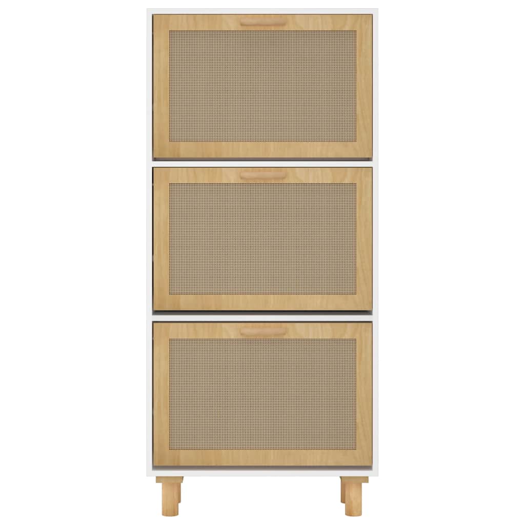 Scarpiera Bianca52x25x115cm Legno Multistrato e Rattan Naturale