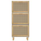 Scarpiera Bianca52x25x115cm Legno Multistrato e Rattan Naturale