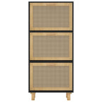 Scarpiera Nero 52x25x115cm Legno Multistrato e Rattan Naturale