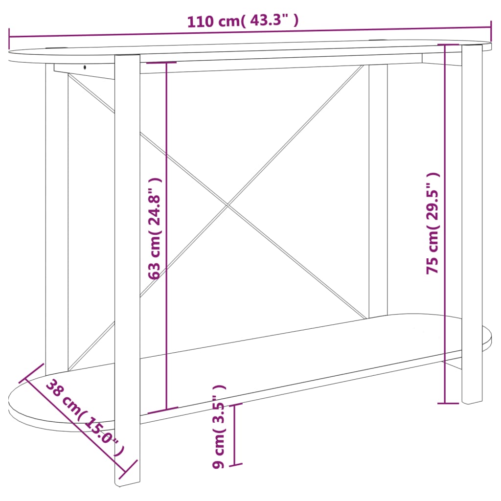 Tavolino Consolle 110x38x75 cm in Legno Multistrato