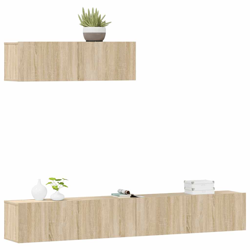 Set di Mobili Porta TV 3 pz Rovere Sonoma in Legno Multistrato