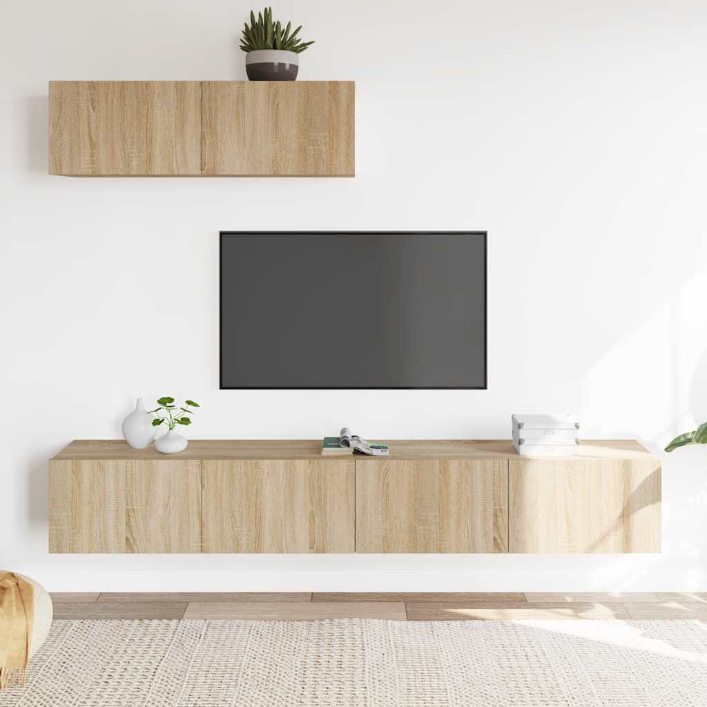 Set di Mobili Porta TV 3 pz Rovere Sonoma in Legno Multistrato