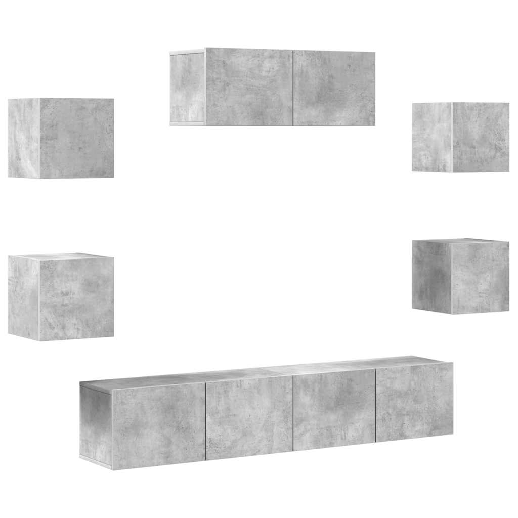 Set di Mobili Porta TV 7 pz Grigio Cemento in Legno Multistrato