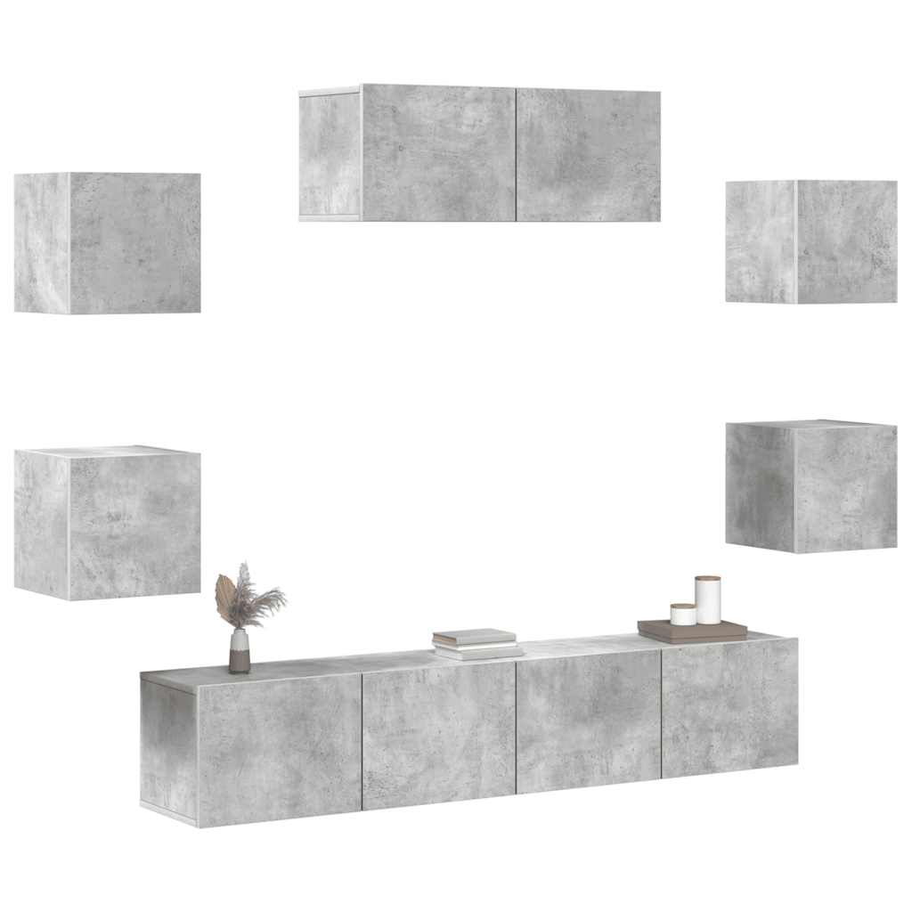 Set di Mobili Porta TV 7 pz Grigio Cemento in Legno Multistrato