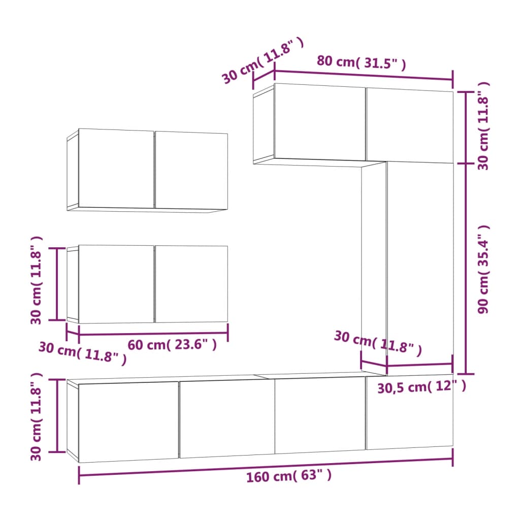 Set di Mobili Porta TV 6 pz Rovere Fumo in Legno Multistrato