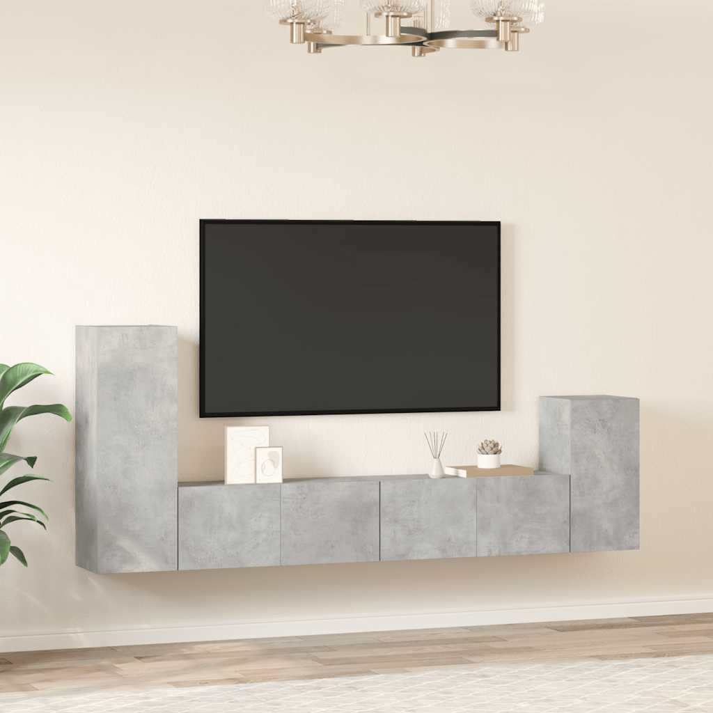 Set di Mobili Porta TV 4 pz Grigio Cemento in Legno Multistrato