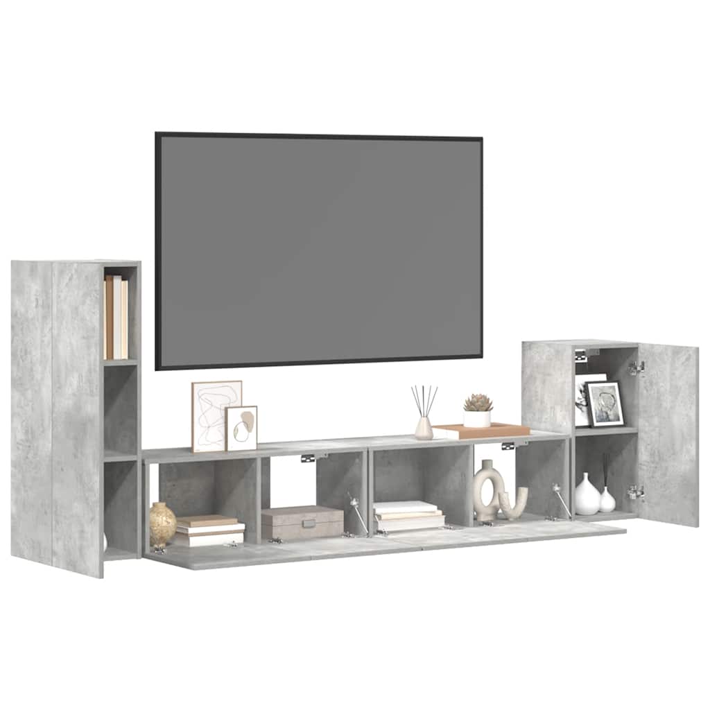 Set di Mobili Porta TV 4 pz Grigio Cemento in Legno Multistrato