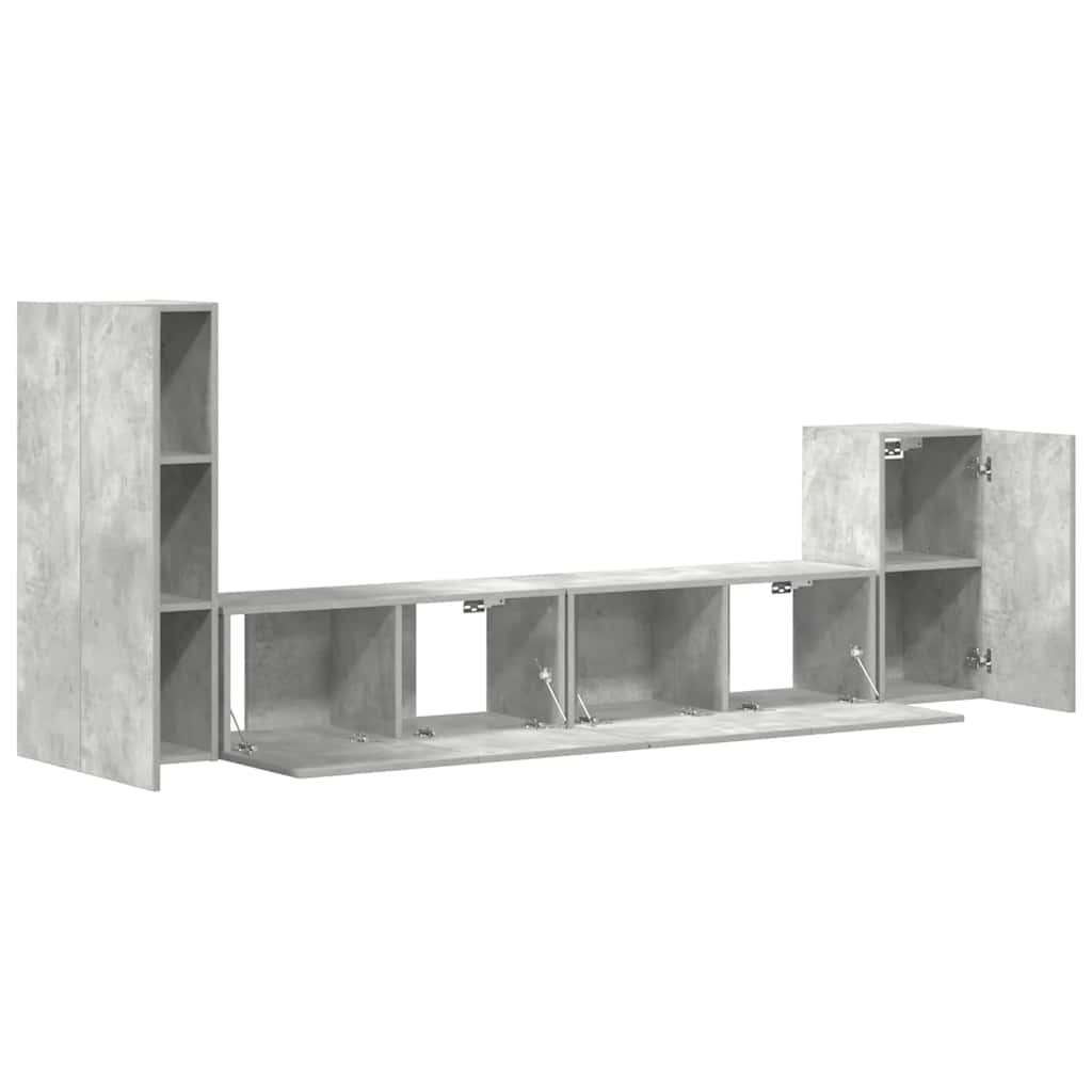 Set di Mobili Porta TV 4 pz Grigio Cemento in Legno Multistrato