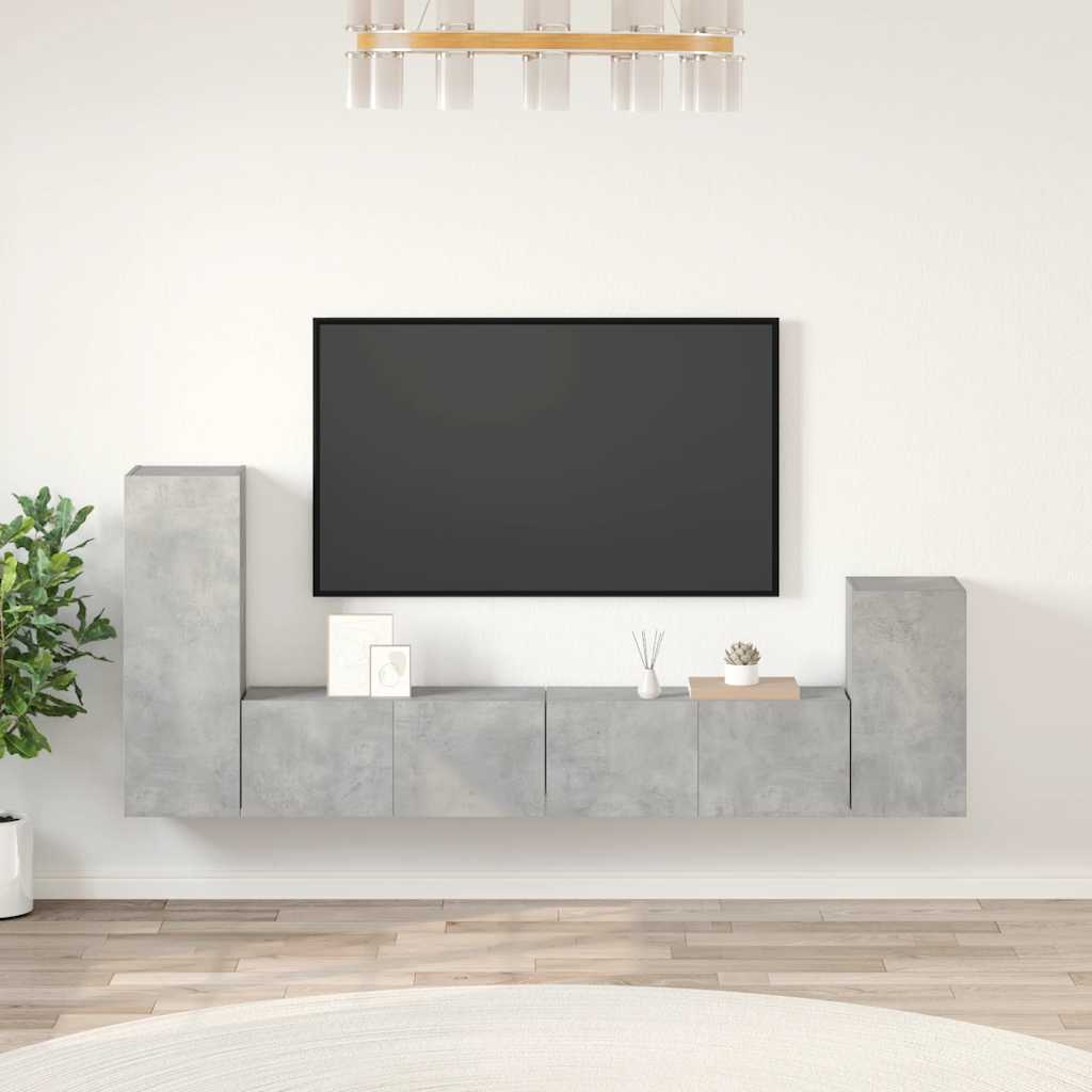 Set di Mobili Porta TV 4 pz Grigio Cemento in Legno Multistrato