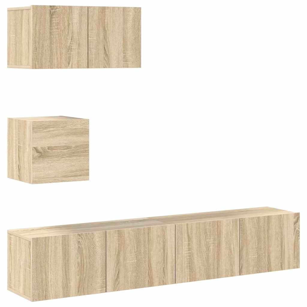 Set di Mobili Porta TV 4 pz Rovere Sonoma in Legno Multistrato