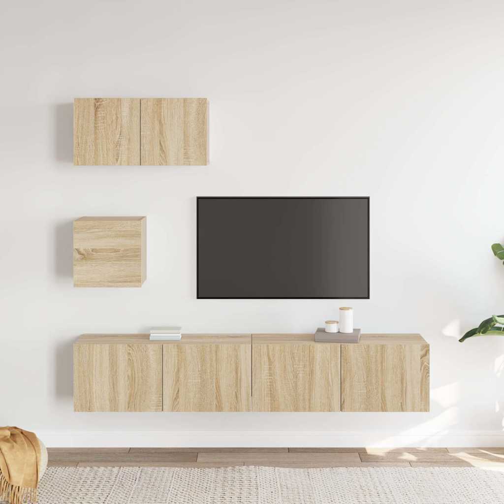 Set di Mobili Porta TV 4 pz Rovere Sonoma in Legno Multistrato