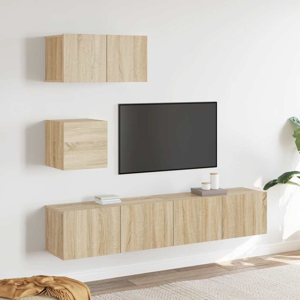 Set di Mobili Porta TV 4 pz Rovere Sonoma in Legno Multistrato