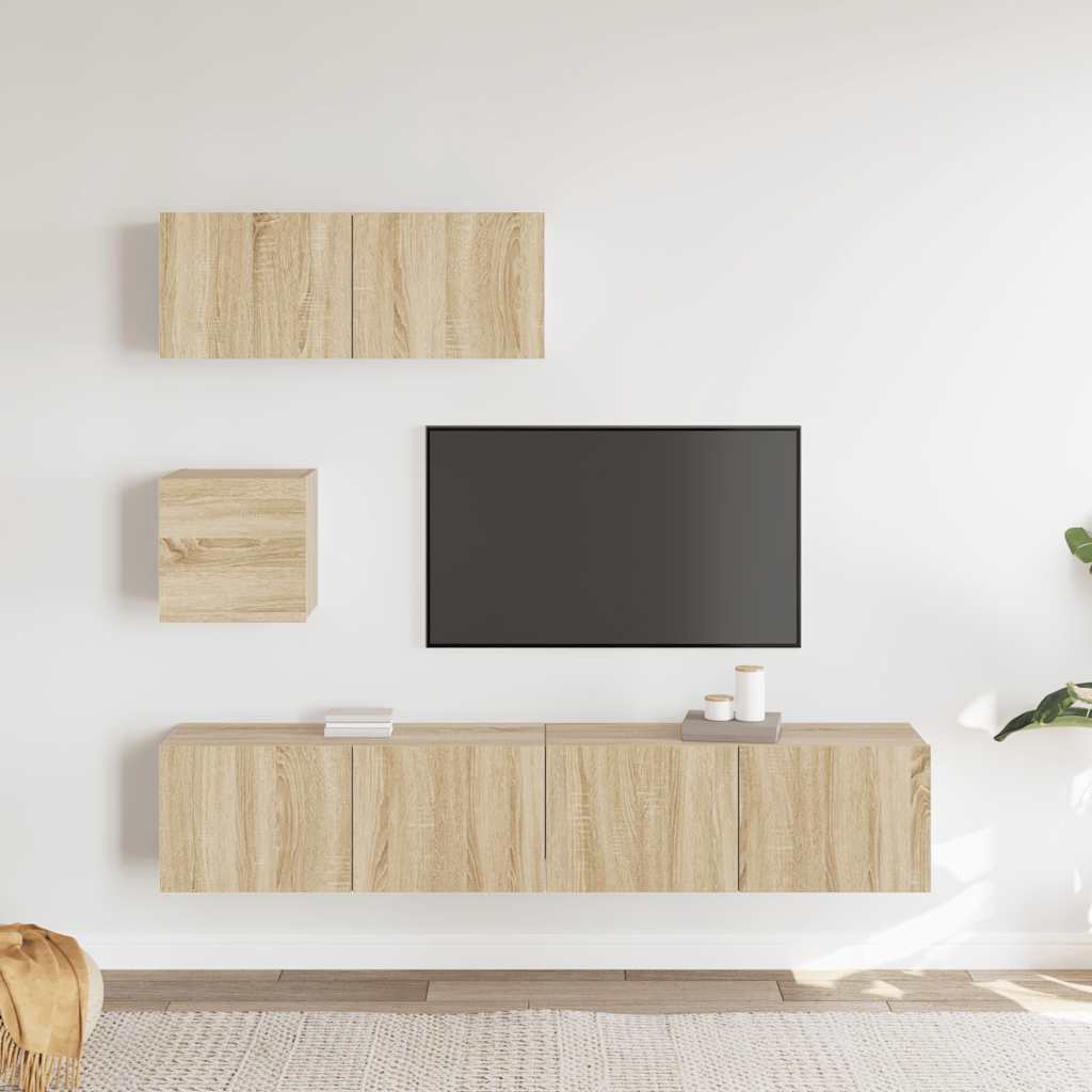 Set di Mobili Porta TV 4 pz Rovere Sonoma in Legno Multistrato