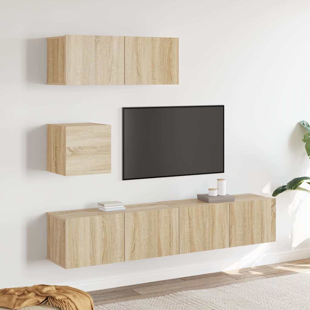 Set di Mobili Porta TV 4 pz Rovere Sonoma in Legno Multistrato