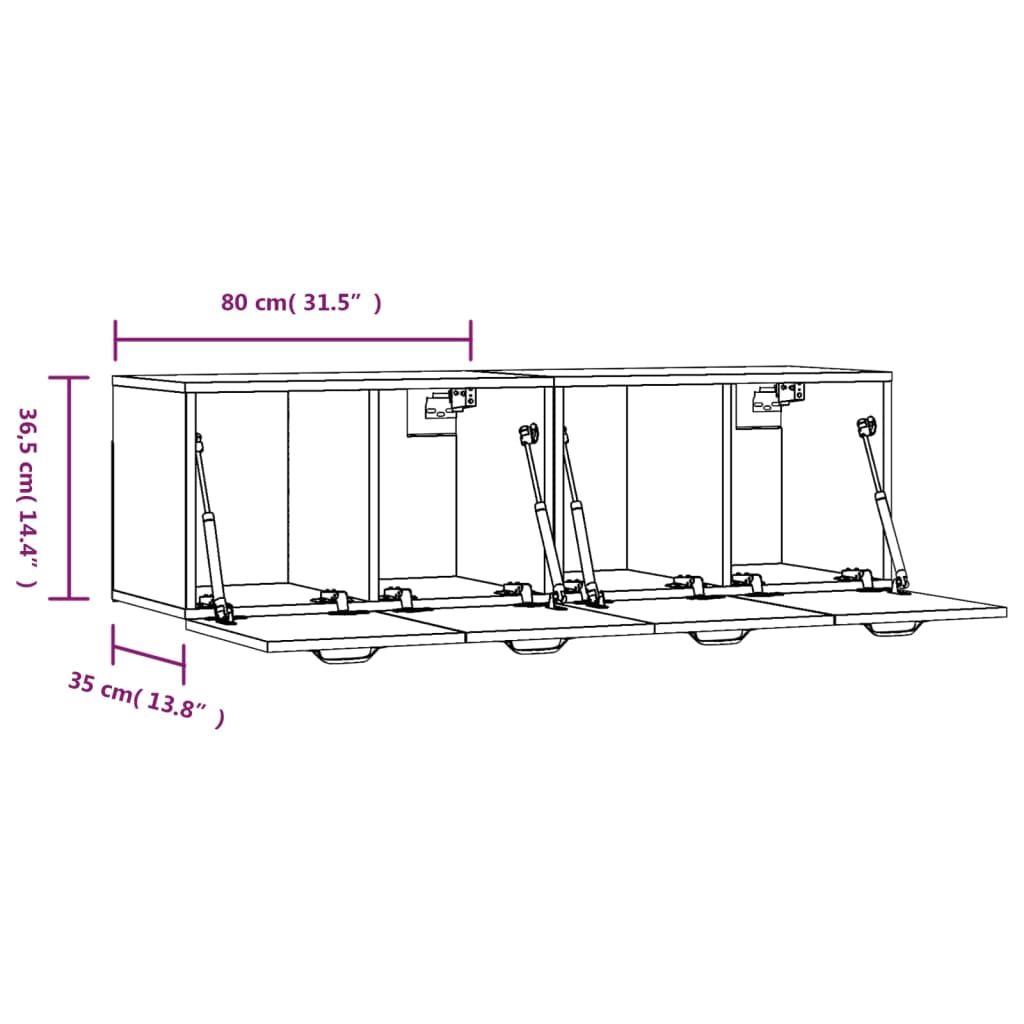 Mobili Parete 2 pz Bianco 80x35x36,5 cm in Legno Multistrato