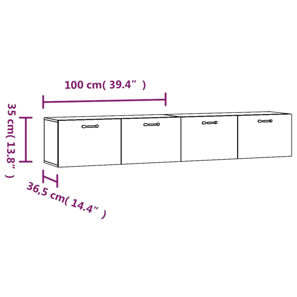 Mobili Parete 2 pz Grigio Cemento 100x36,5x35 cm in Multistrato