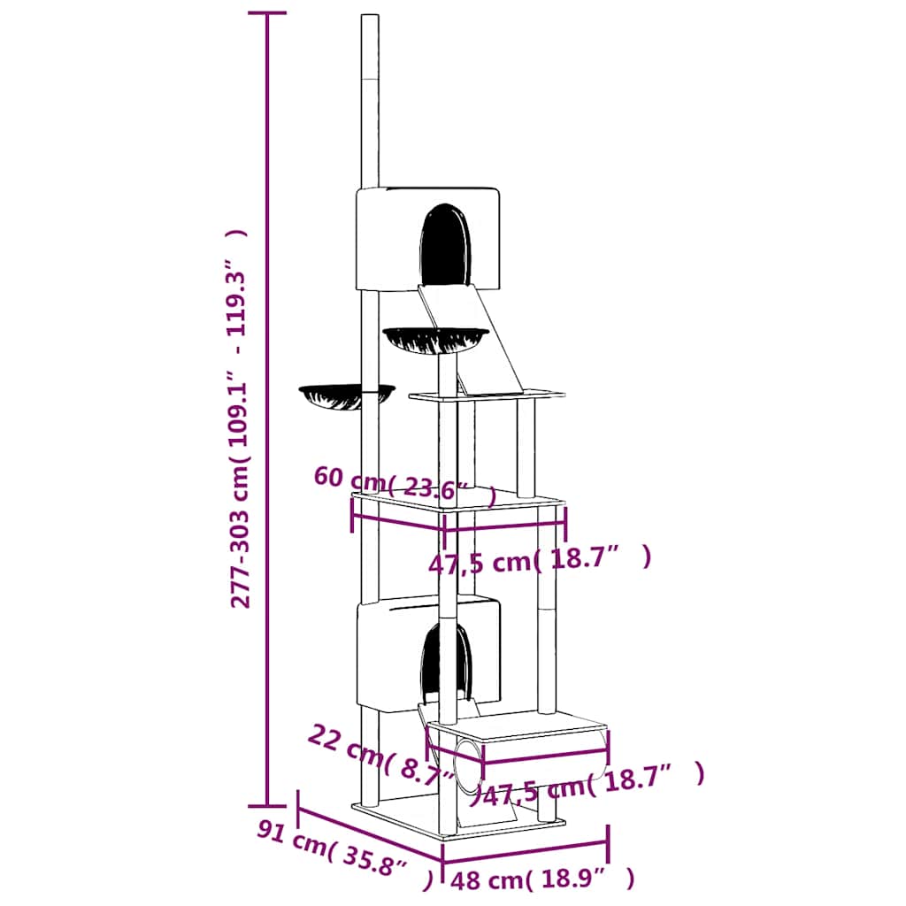 Albero per Gatti da Pavimento a Soffitto Crema 277-303 cm