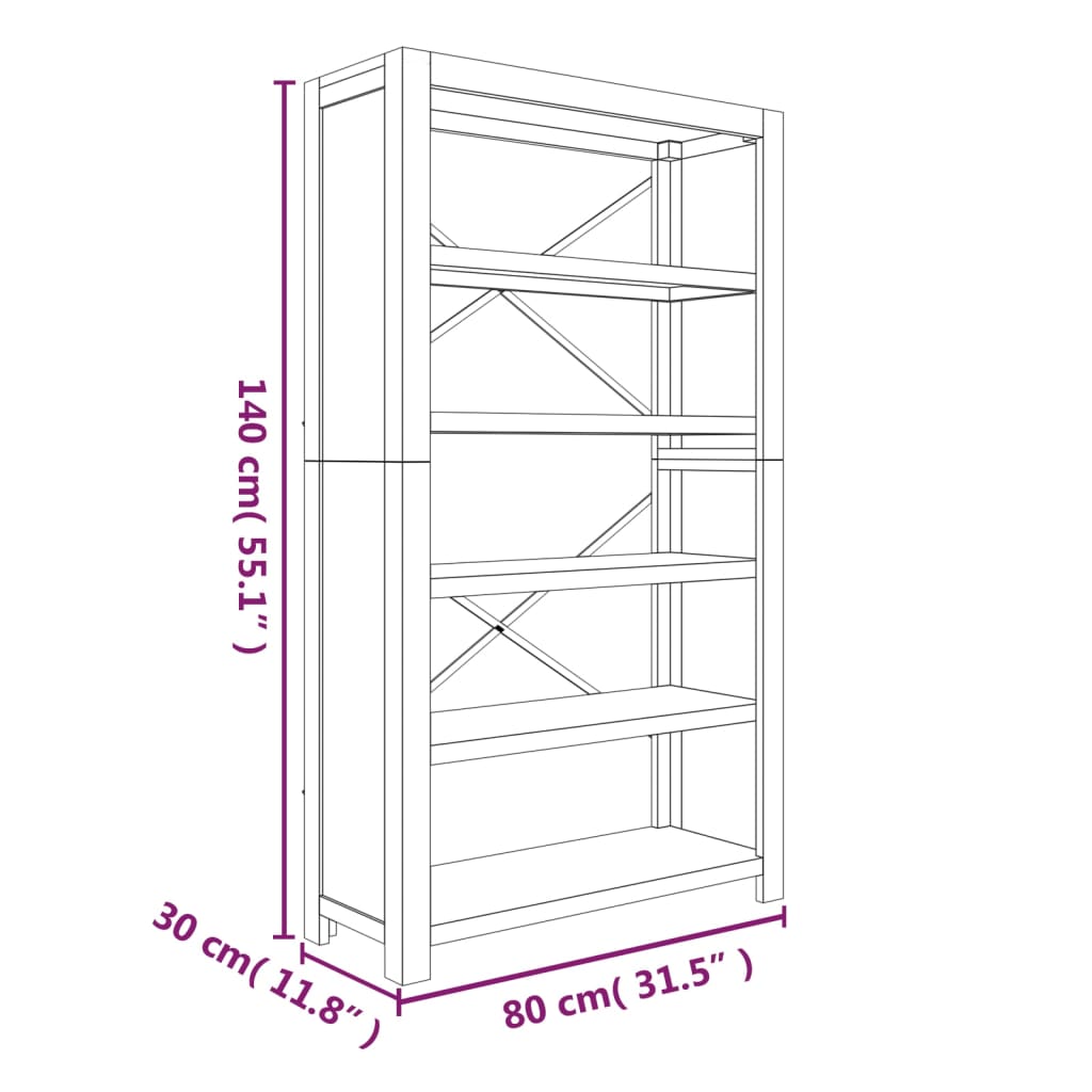 Libreria a 5 Ripiani 80x30x140 cm in Legno Massello di Acacia