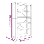 Libreria a 5 Ripiani 80x30x140 cm in Legno Massello di Acacia