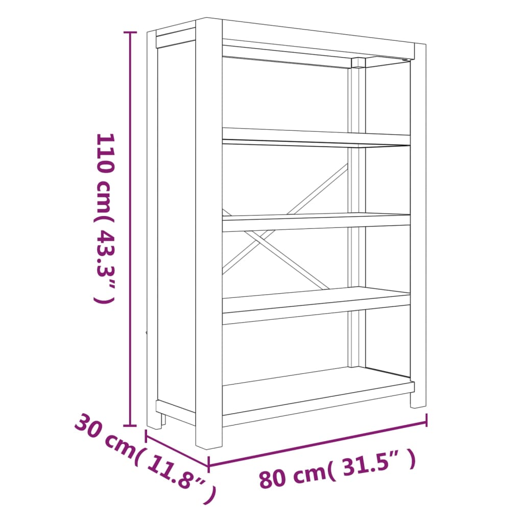 Libreria a 4 Ripiani 80x30x110 cm in Legno Massello di Acacia