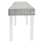 Panca Bianca 160x35x45 cm Rattan Kubu Naturale e Massello Mogano