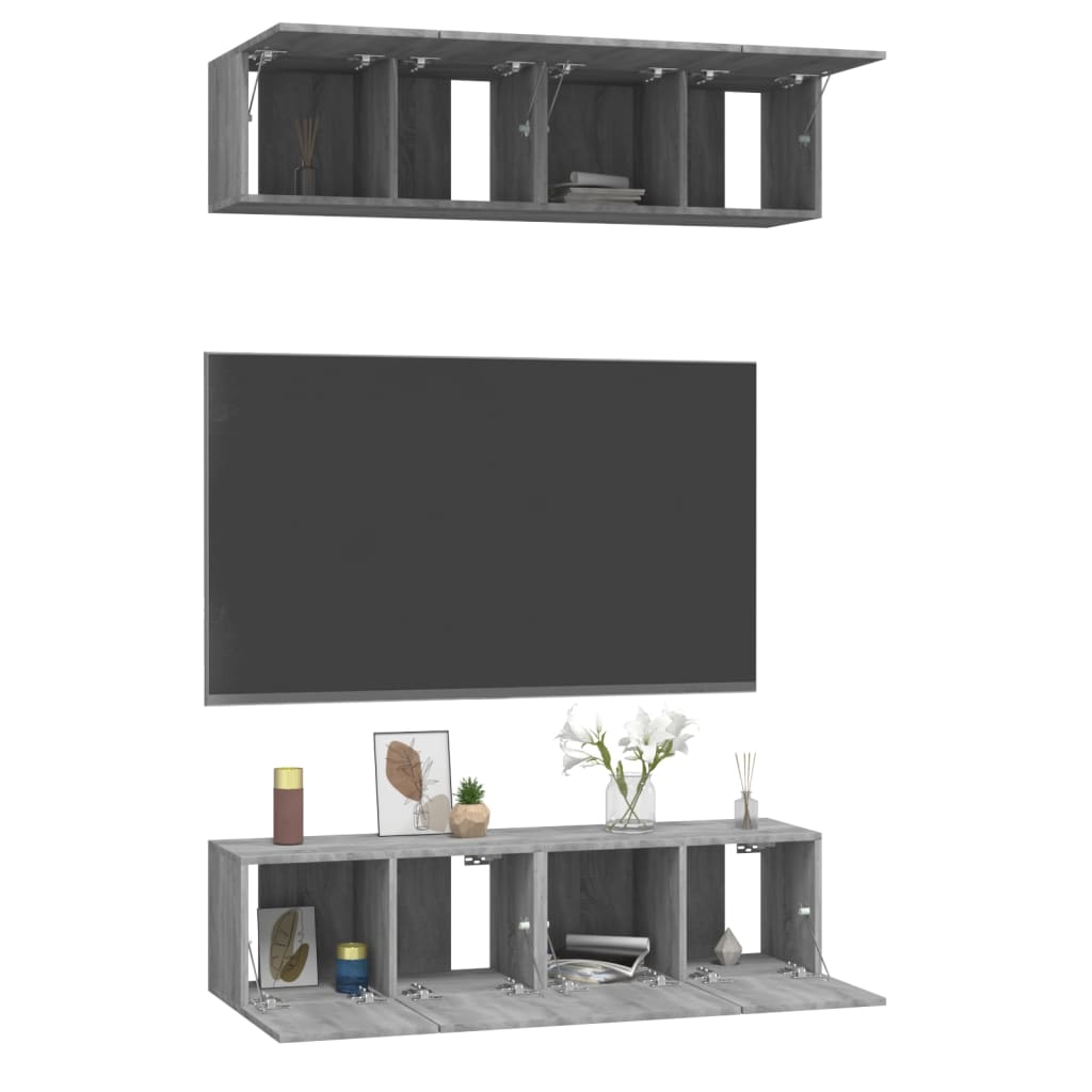 Mobili TV Parete 4pz Grigio Sonoma 60x30x30cm Legno Multistrato