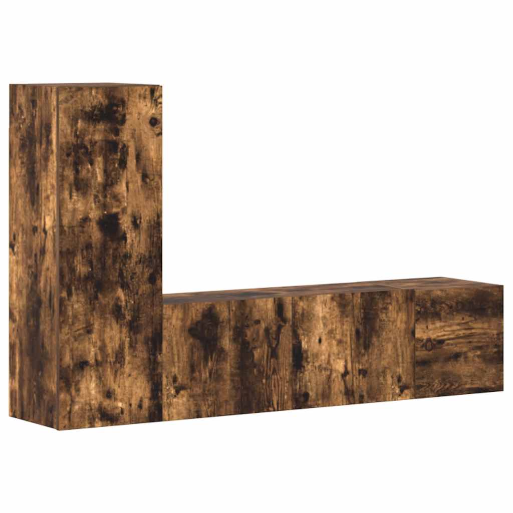 Set Mobili Porta TV 3 pz Rovere Fumo in Legno Multistrato