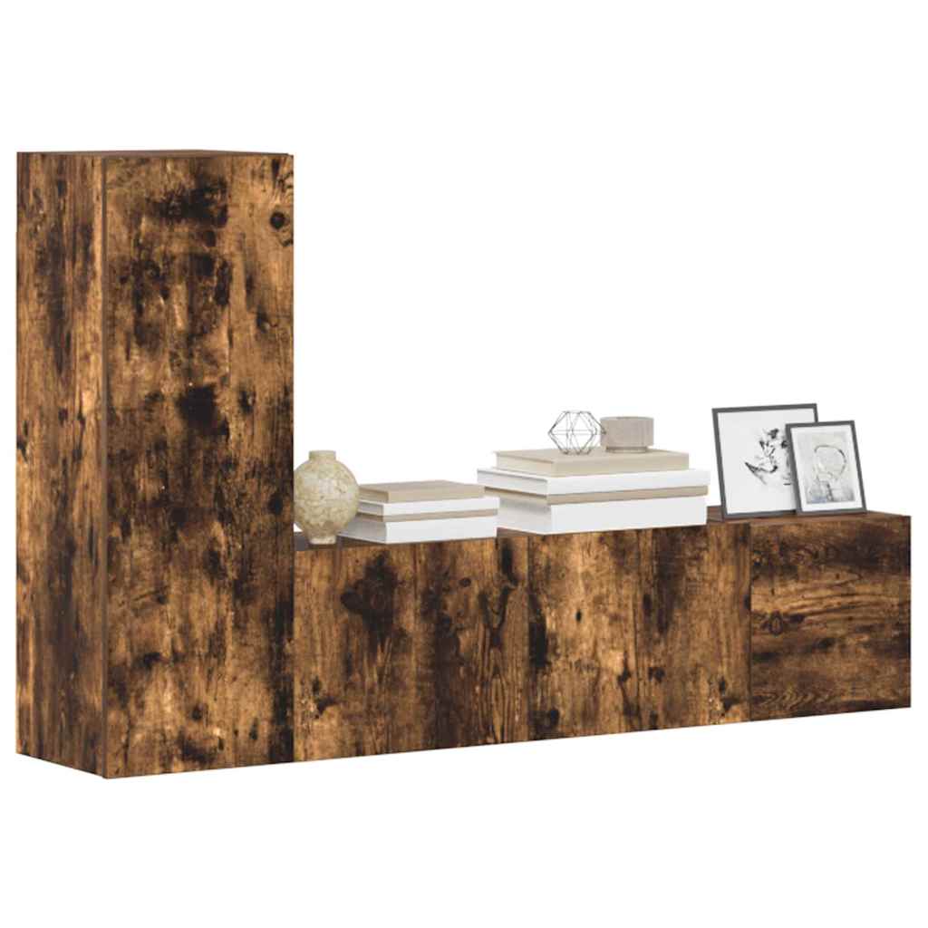 Set Mobili Porta TV 3 pz Rovere Fumo in Legno Multistrato