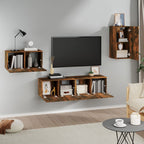 Set di Mobili Porta TV 4 pz Rovere Fumo in Legno Multistrato