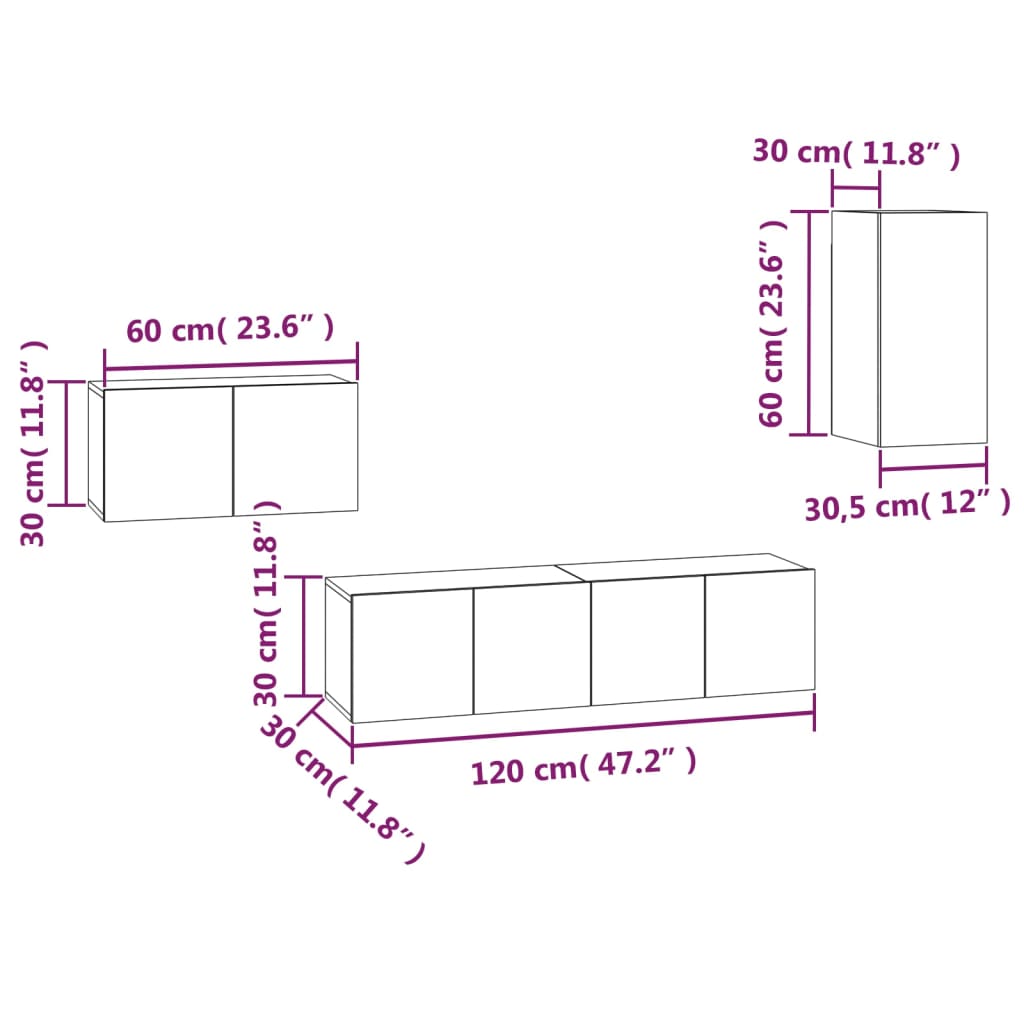 Set di Mobili Porta TV 4 pz Rovere Fumo in Legno Multistrato