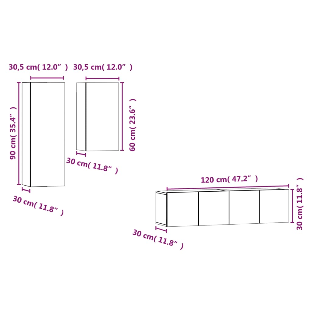 Set di Mobili Porta TV 4 pz Rovere Fumo in Legno Multistrato