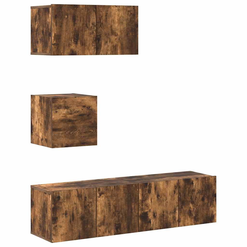 Set di Mobili Porta TV 4 pz Rovere Fumo in Legno Multistrato