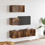 Set di Mobili Porta TV 4 pz Rovere Fumo in Legno Multistrato