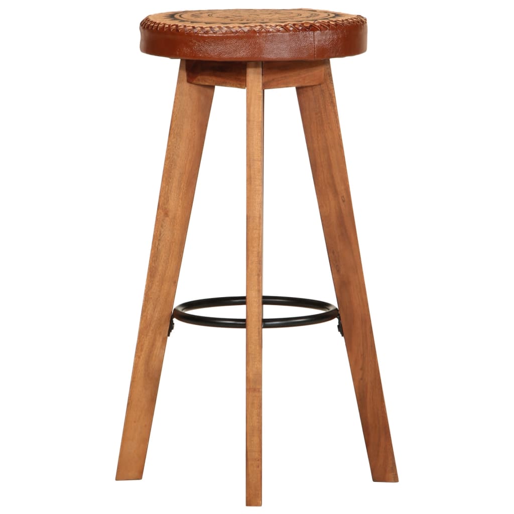 Sgabelli da Bar 2 pz in Vera Pelle e Legno Massello di Acacia