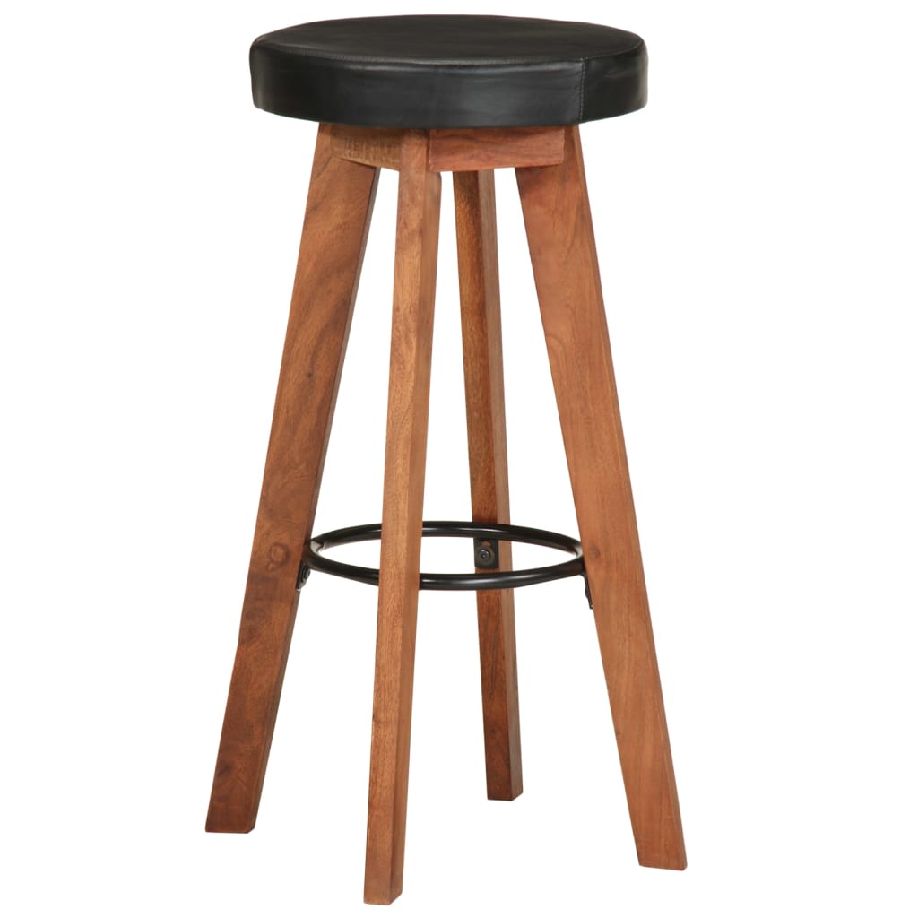 Sgabelli da Bar 2 pz in Vera Pelle e Legno Massello di Acacia