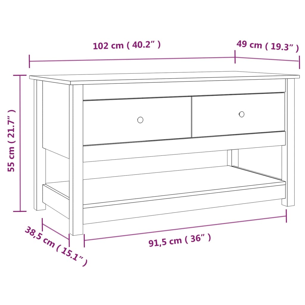 Tavolino da Salotto Grigio 102x49x55 cm Legno Massello di Pino