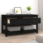 Tavolino da Salotto Nero 102x49x55 cm in Legno Massello di Pino