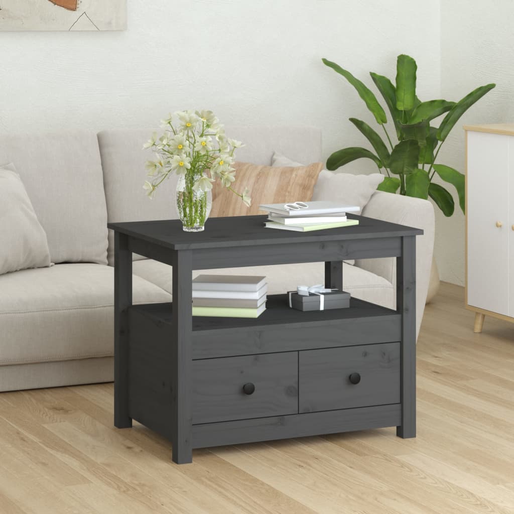 Tavolino da Salotto Grigio 71x49x55cm in Legno Massello di Pino