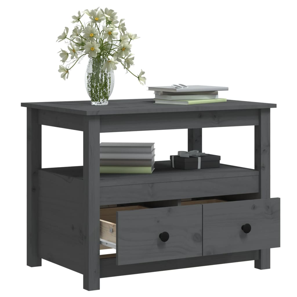 Tavolino da Salotto Grigio 71x49x55cm in Legno Massello di Pino