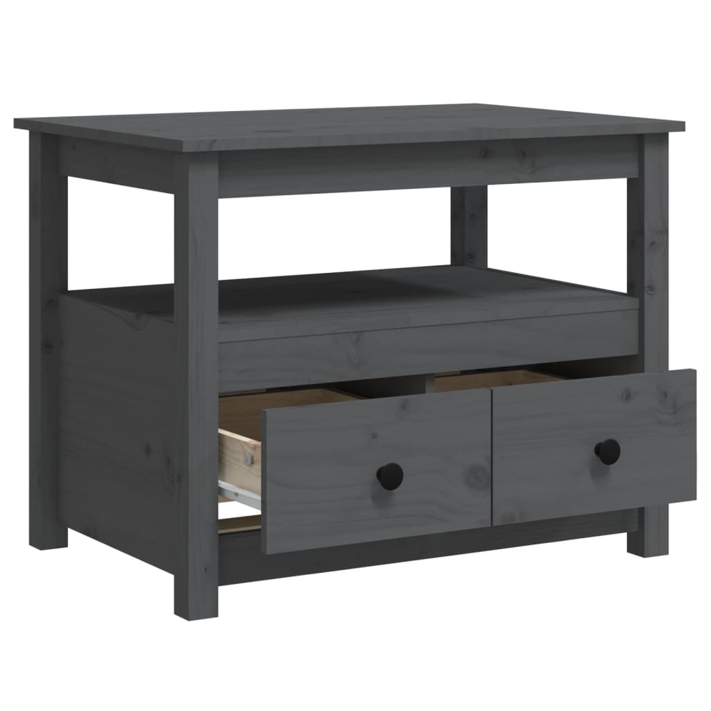 Tavolino da Salotto Grigio 71x49x55cm in Legno Massello di Pino