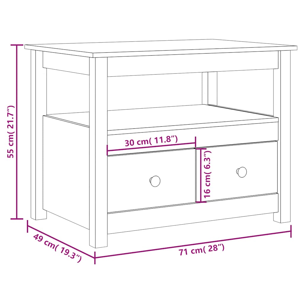 Tavolino da Salotto Nero 71x49x55cm in Legno Massello di Pino