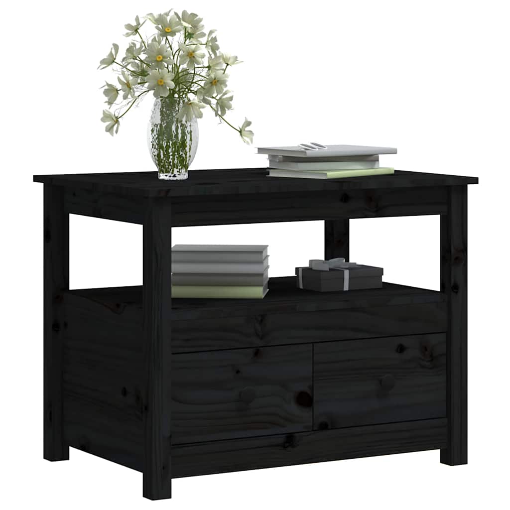 Tavolino da Salotto Nero 71x49x55cm in Legno Massello di Pino