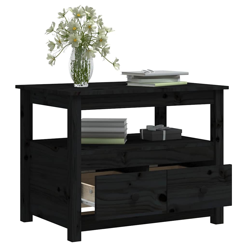 Tavolino da Salotto Nero 71x49x55cm in Legno Massello di Pino